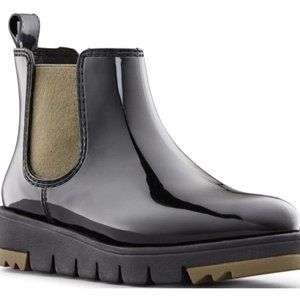 Cougar Firenze Shiny Black & Olive Green Chelsea Rain Boot